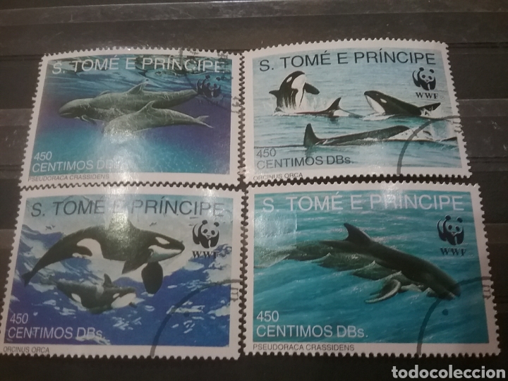 Timbres: Sello Tome y Principe mtdo/1992/fauna/vida/marina/orca/negra/cetaceo/naturaleza/ballena/mamifero/pes