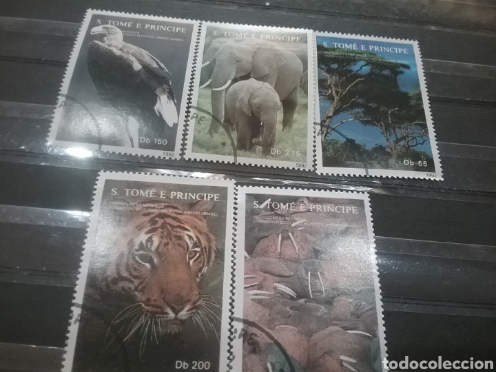 Timbres: Sello Tome y Principe mtdo/1992/conferencia/inetr/desarrollo/morsa/acacia/arbol/natiraleza/ave/tigre