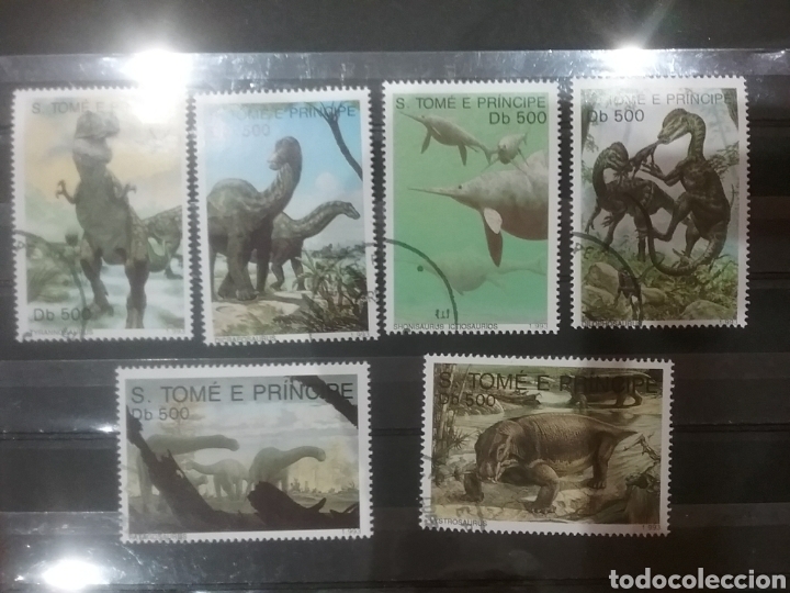 Timbres: Sello Tome y Principe mtdo/1993/fauna/animales/prehistoricos/dinosaurio/peces/pescado/historia/cret
