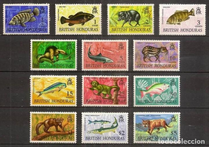 Selos: HONDURAS BRITANICO (British). 1968. Yvert 216A/228 ***. Fauna.