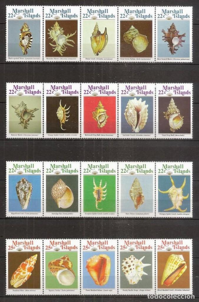 Selos: MARSHALL (Islas). 1985, 1986, 1987, 1989. Yvert 73/77, 119/123, 156/160, 224/228 ***. Fauna, conchas