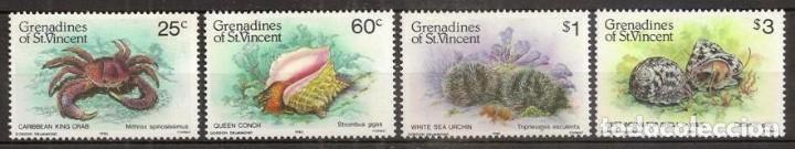 Selos: GRENADINES De ST. VINCENT. 1985. Yvert 374/377 ***. Fauna marina, conchas, cangrejos.