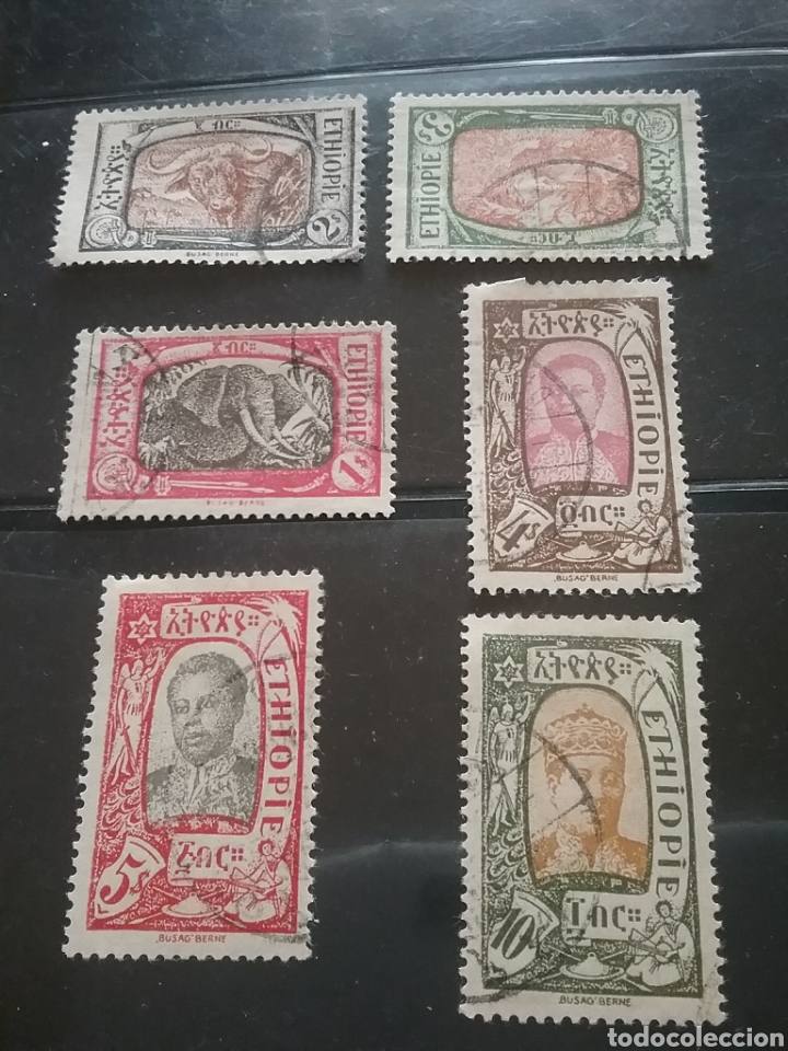 Selos: Sello Etiop&iacute;a mtdos (usados) VER FOTTO/1919/temas locales/reina/Zeoditou/fauna/bufalo/Elefante/tigre