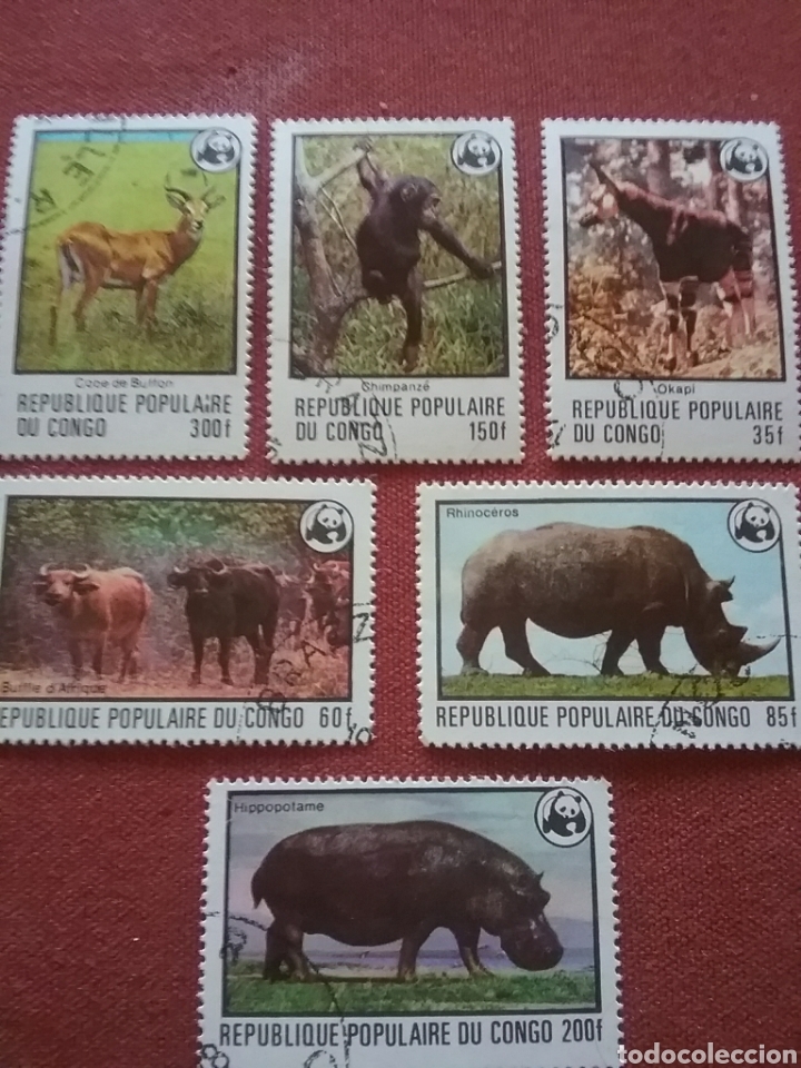 Timbres: Sello R. Congo (Brazaville) mtdos/1978/fundacion/proteccion/WWF/okapi/rinoceronte/hipopotamo/bufalo/
