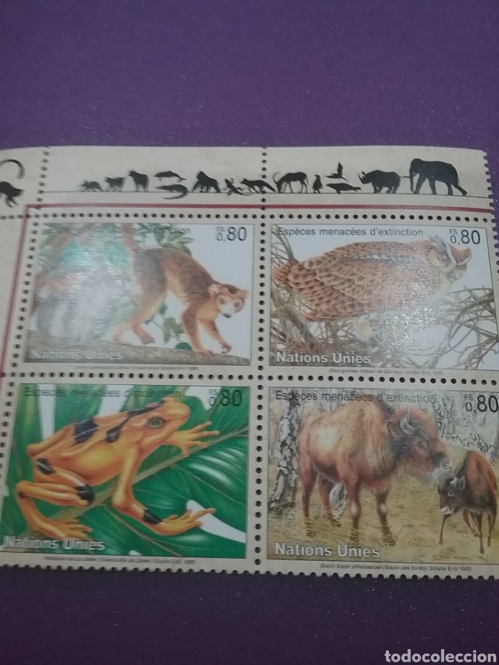 Selos: Sello N. Unidas (Ginebra) nuevo/1998/proteccion/peligro/extincion/fauna/buho/rana/lemur/bufalo/mono/