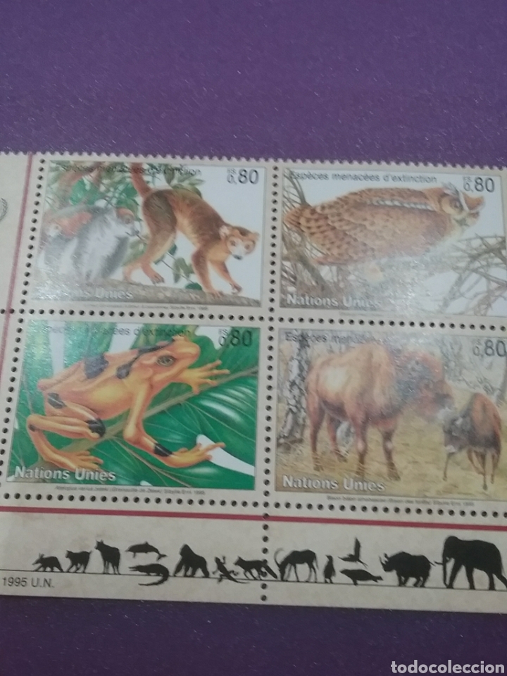 Selos: Sello N. Unidas (Ginebra) nuevo/1998/proteccion/peligro/extincion/fauna/buho/rana/lemur/bufalo/mono/