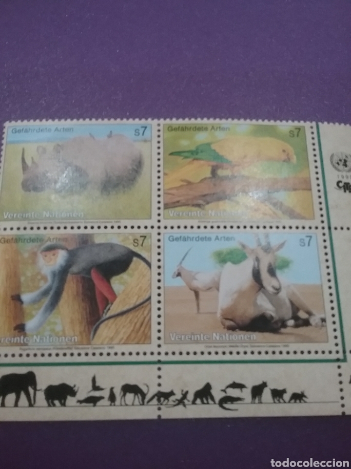 Selos: Sello N. Unidas (Viena) nuevo/1995/proteccion/peligro/extincion/fauna/piriquito/ave/simio/orice/rin/