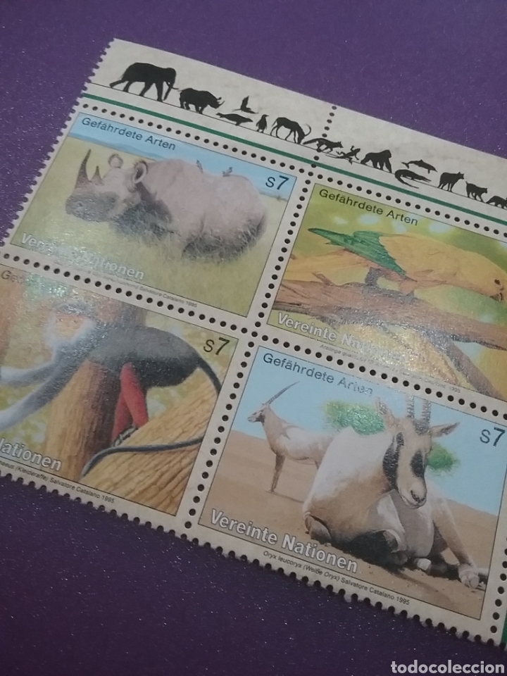 Selos: Sello N. Unidas (Viena) nuevo/1995/proteccion/peligro/extincion/fauna/piriquito/ave/simio/orice/rin/