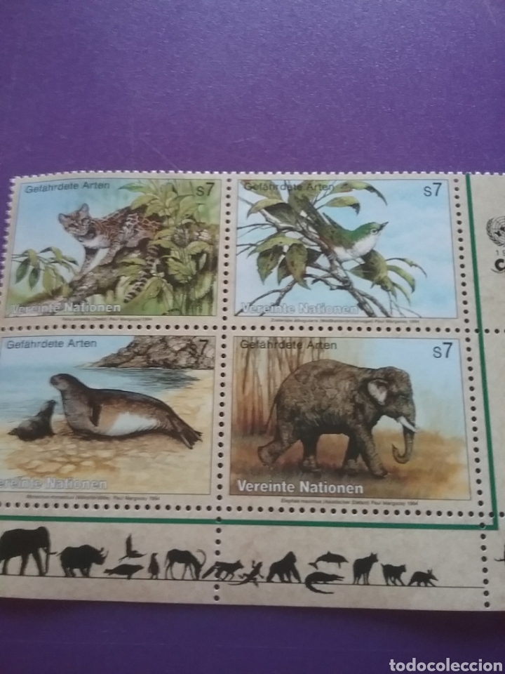 Selos: Sello N. Unidas (Viena) nuevo/1994/proteccion/peligro/extincion/fauna/pechiblanco/ocelote/elefante/f