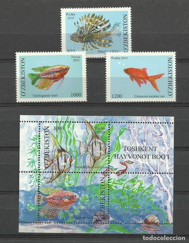 Selos: UZBEKISTAN 2010 - FAUNA MARINA - PECES - YVERT 807-809**+HB-50**
