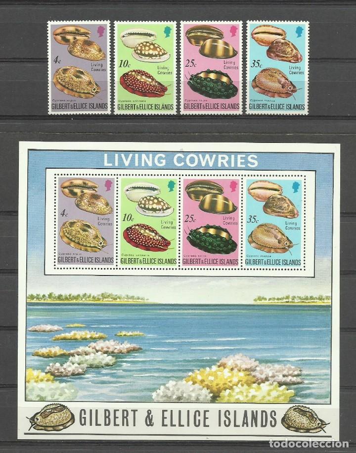 Sellos: GILBERT & ELLICE ISLANDS 1975 - FAUNA - CONCHAS - YVERT 236-239** + HB-2**