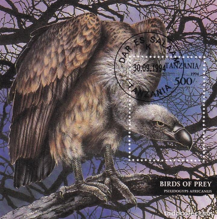 Sellos: 4 HB Tanzania 1994 - Rapaces / Buitre dorsiblanco africano / Birds of prey - Pseudogyps africanus