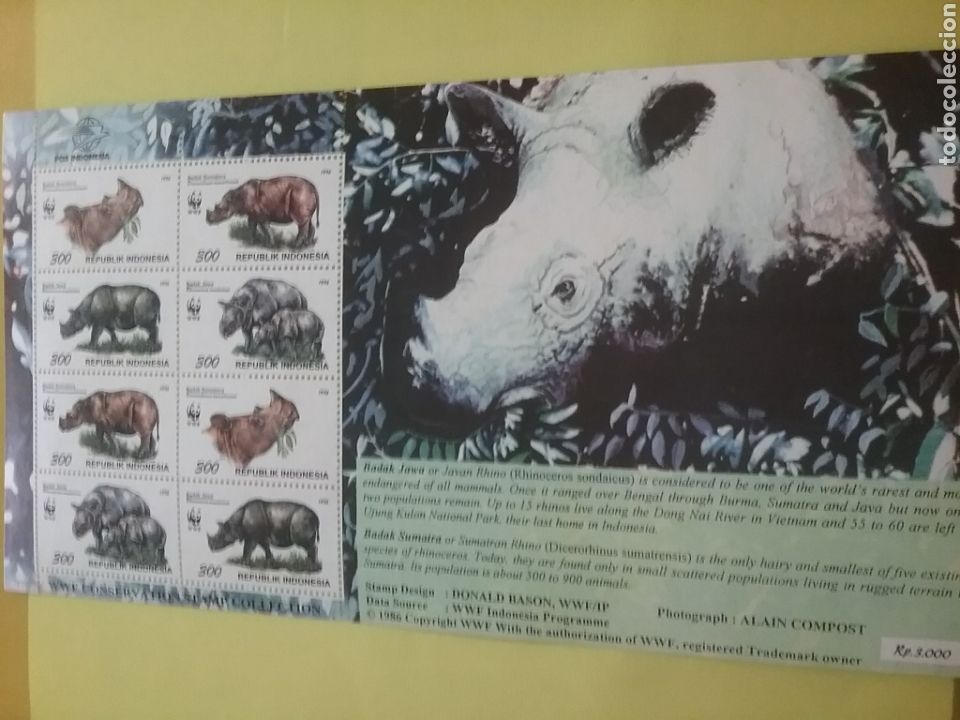 Sellos: HB Indonesia nuevo. 1996. Mvo: Fundacion mundial proteccion naturaleza. Rinoceronte. Fauna. Animales