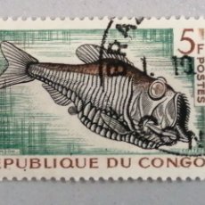 Sellos: REPÚBLICA DEL CONGO (BRAZZAVILLE) 1961. YVERT 146. PECES TROPICALES. PEZ HACHA GIGANTE