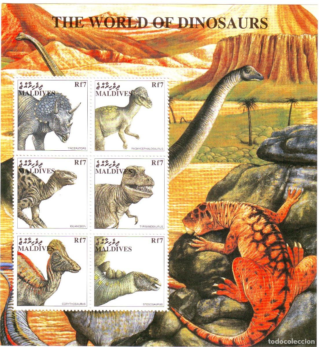 Sellos: HOJA BLOQUE DINOSAURIOS DE ISLAS MALDIVAS - Foto 1