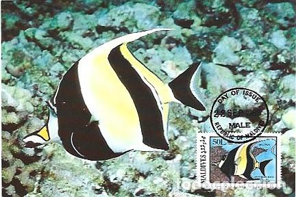 Sellos: Maldivas & Maxima, WWF Pece &iacute;dolo Moro, Zanclus cornutus, Male 1986 (9879)