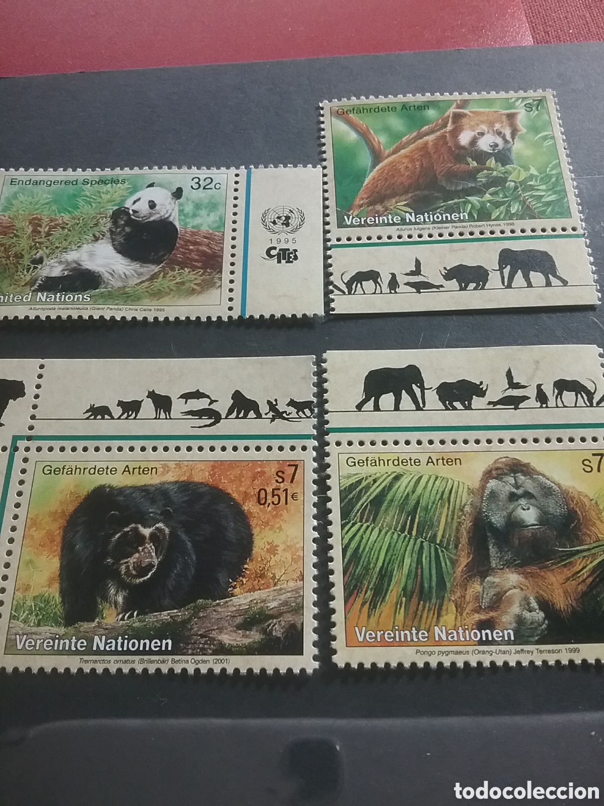 Sellos: Sello Viena (N. Unidas) nuevo.1993-2011. Especies peligro extincion. Oso panda. Orangut&aacute;n. Simios