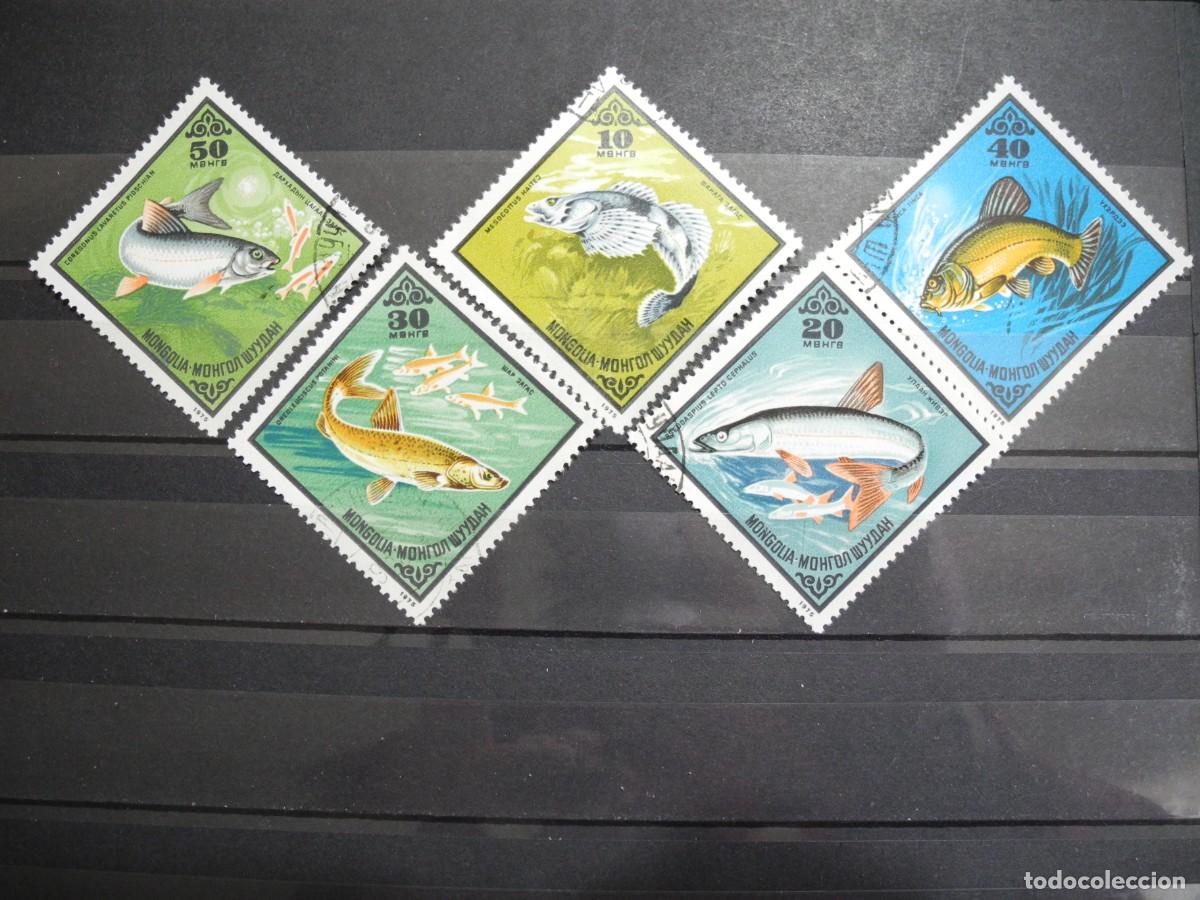Sellos: Mongolia 1975. Yvert: MN 800 a 804. Peces. - Foto 1