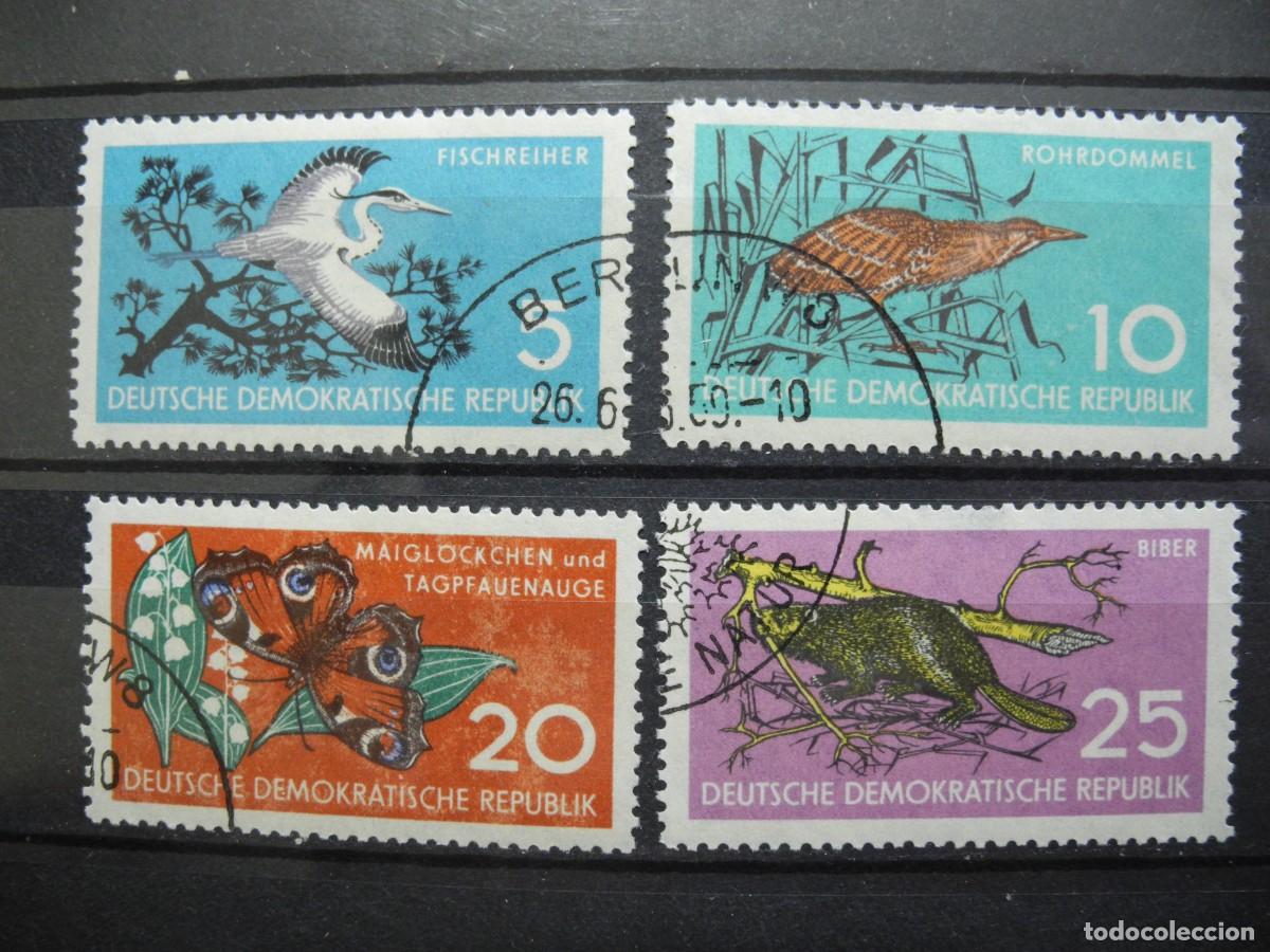 Timbres: Alemania, Rep&uacute;blica democr&aacute;tica. 1959 Yvert: 403/6 Garza, mariposa, castor.