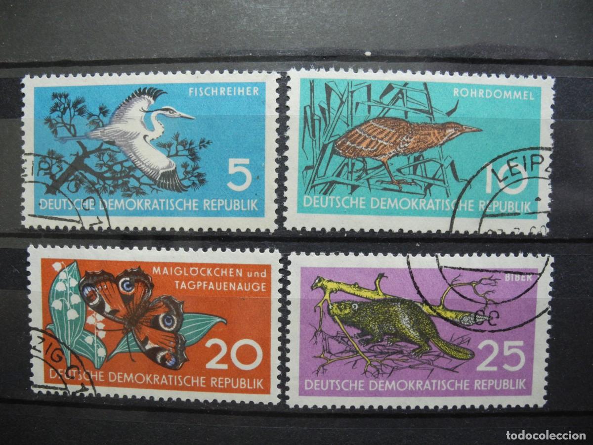 Timbres: Alemania, Rep&uacute;blica democr&aacute;tica. 1959 Yvert: 403/6 Garza, mariposa, castor.