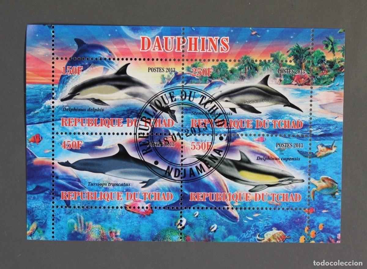 Sellos: Bloque de sellos CHAD &rdquo;DELFINES&rdquo;. Sellado - Foto 1
