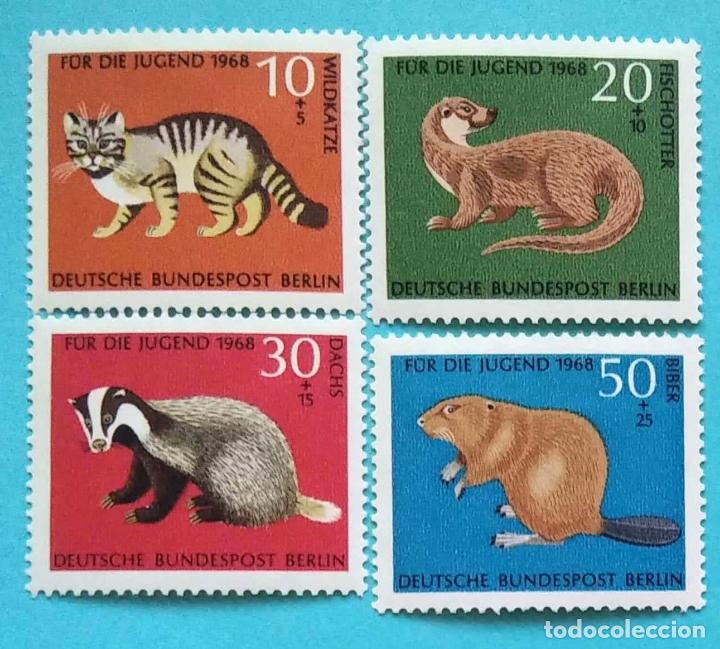 Sellos: Berl&iacute;n. 291/94 Animales salvajes: Gato mont&eacute;s, nutria, tej&oacute;n, castor. 1968. Sellos nuevos con charne