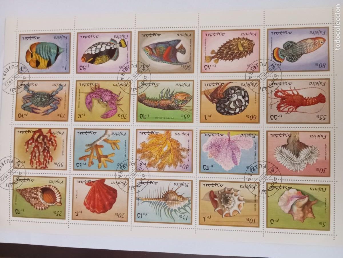 Sellos: ANIMALES MARINOS,PLIEGO DE 20 SELLOS ,FUJEIRA