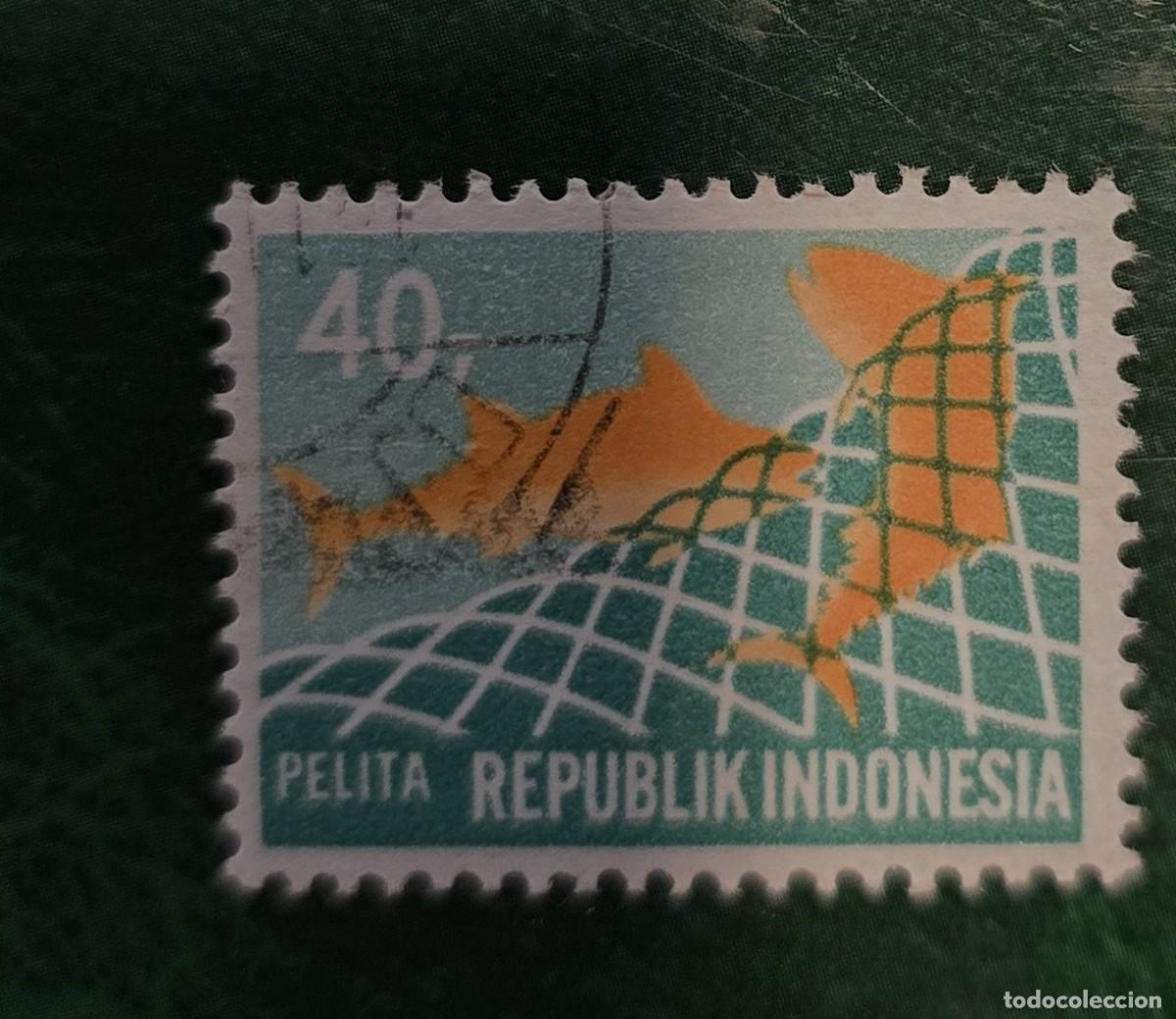 Sellos: SELLO USADO INDONESIA, PECES - Foto 1