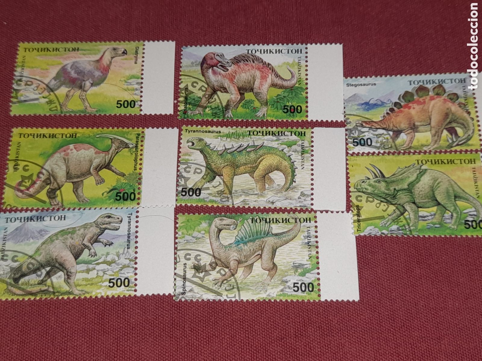 Sellos: Sello (8/9v) Tayikist&aacute;n mtdo 1994 Animales fauna prehist&oacute;rica Dinosaurios Naturaleza Mesozoico. Juta