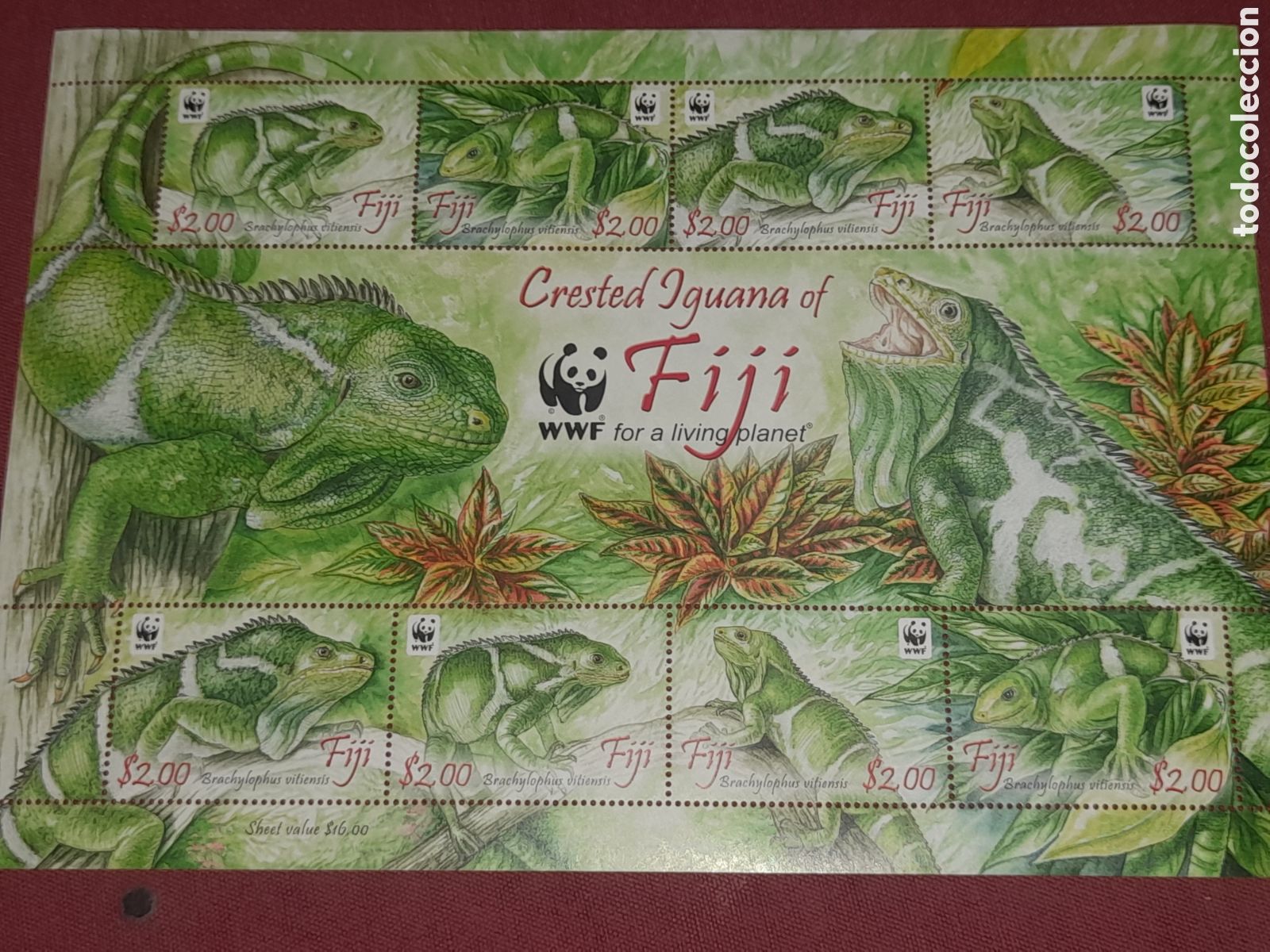 Sellos: HB Fijo nuevo 2010. Protecci&oacute;n naturaleza. WWF. Iguana crestada. Reptiles. Fauna. Animales salvajes.