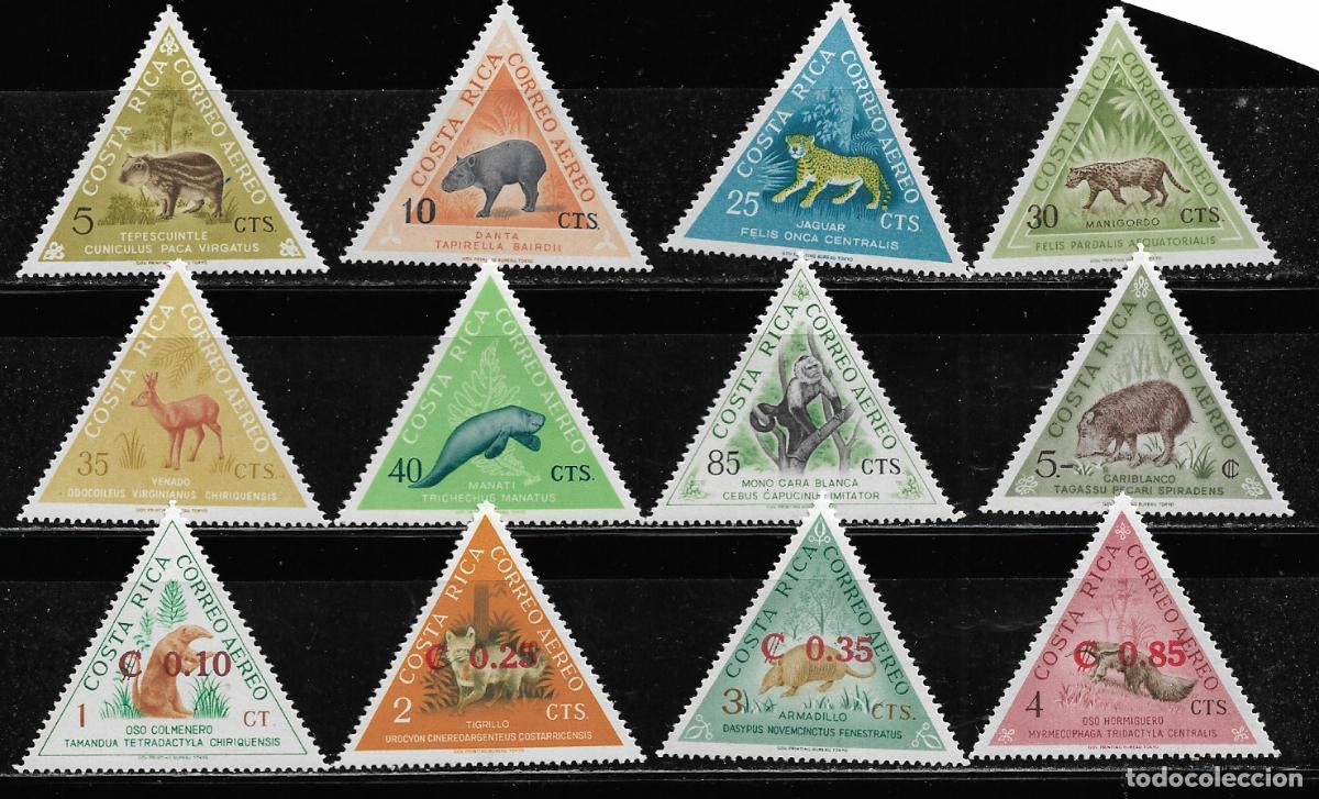 Sellos: COSTA RICA 1963, SERIE COMPLETA CORREO A&Eacute;REO Ivert 347/58 - FAUNA -.ANIMALES . MH.