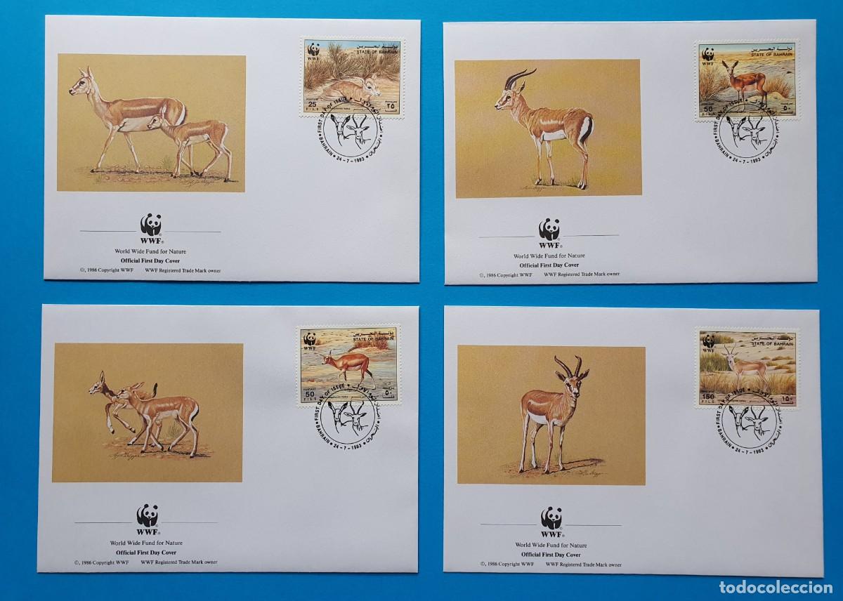 Sellos: GAZELLA ANT&Iacute;LOPE (Bahr&eacute;in) 4 FDC/SPD WWF 1993 Fauna