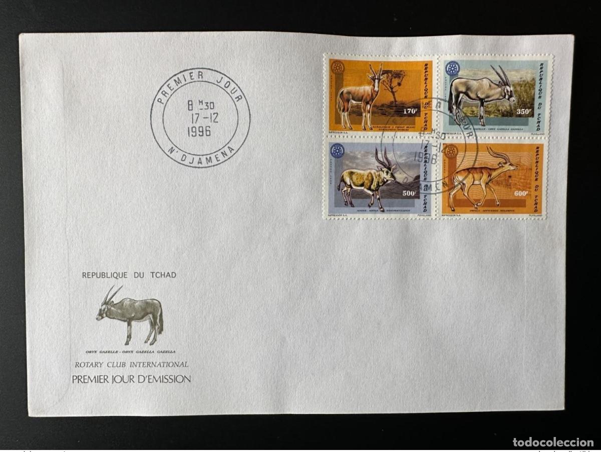 Sellos: Chad 1996 Mi. 1448 - 1451 FDC Primer d&iacute;a de Rotary International Wildlife Impala Oryx