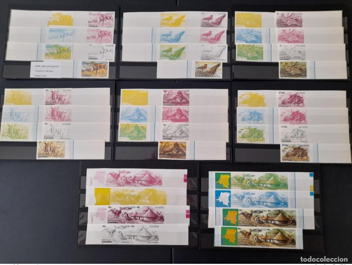 Sellos: Congo Zaire 1984 COB 1216 - 1223 pruebas de color ND Park Garamba Wildlife Birds