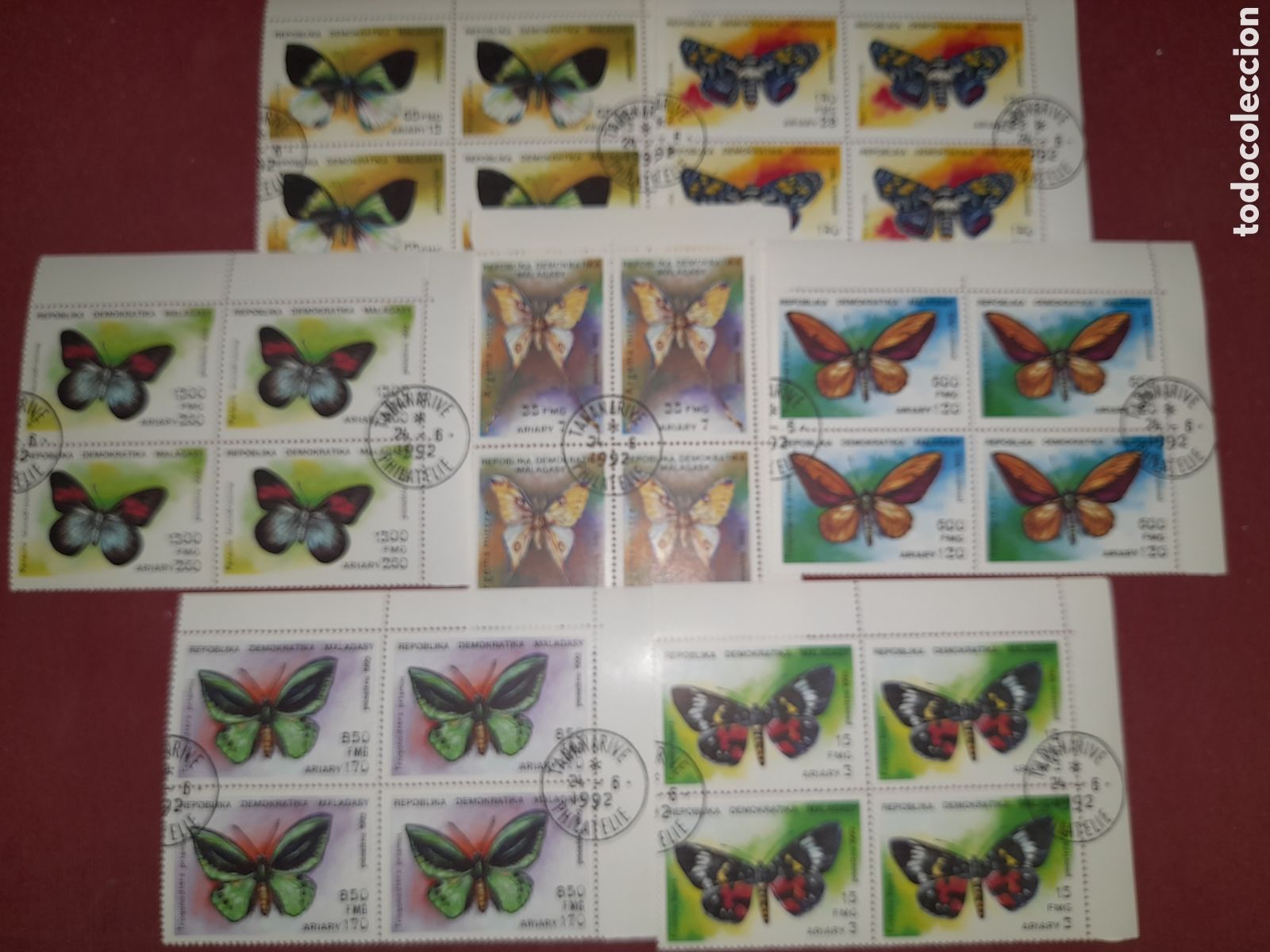 Sellos: Sello Madagascar mtdo 1992. Mariposas. Insectos. Animales. Polillas. Naturaleza. Trogonoptera Fauna