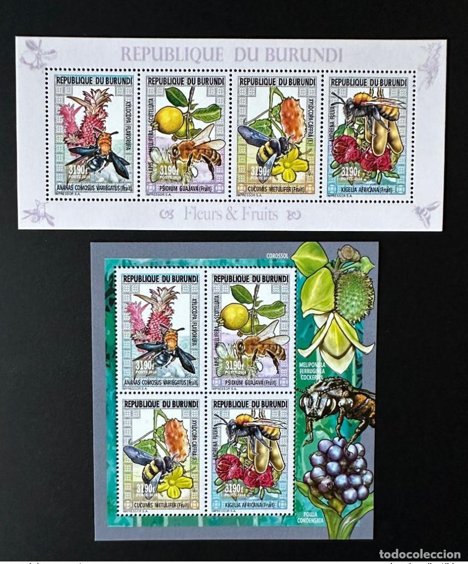 Sellos: Burundi 2014/2015 Mi. 3553 - 3556 flores frutas abeja