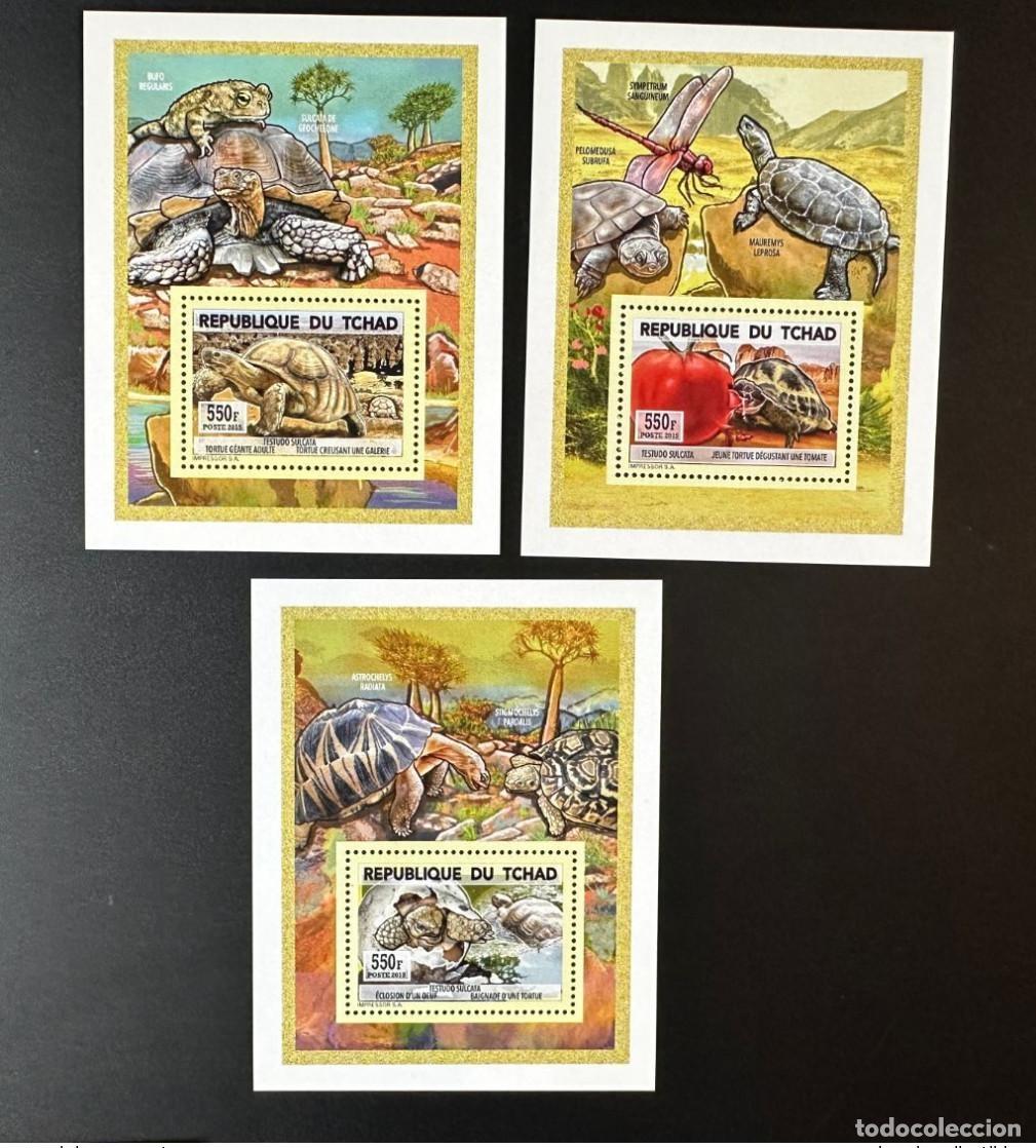 Sellos: Chad 2015 Mi. 2730 - 2732 bloques S/S Tortuga Testudo Sulcata Reptil