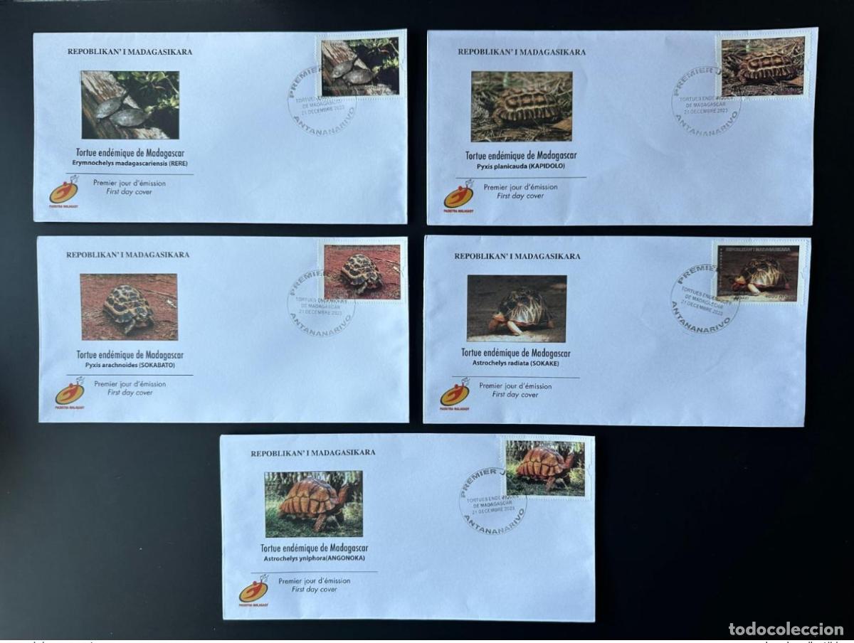Sellos: Madagascar 2023 Mi.? Primer d&iacute;a del FDC: Tortugas end&eacute;micas vida silvestre reptiles