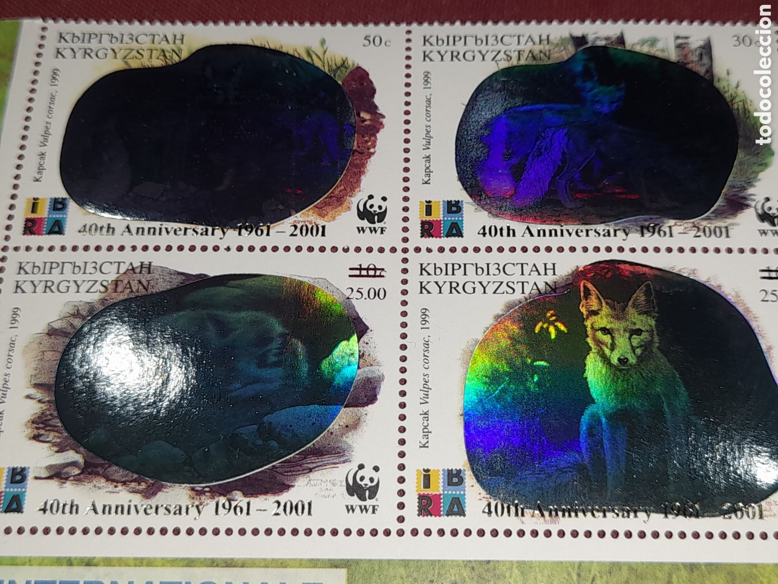 Sellos: Sello Kirquistan nuevo/holo 1999. Exp Filt Inter. Obra,99. Zorro. Perros. Fauna. Animales. Mam&iacute;feros