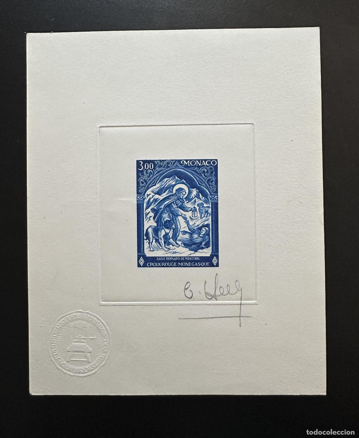 Sellos: M&oacute;naco 1974 YT 956 Prueba de artista Cruz Roja San Bernardo perro