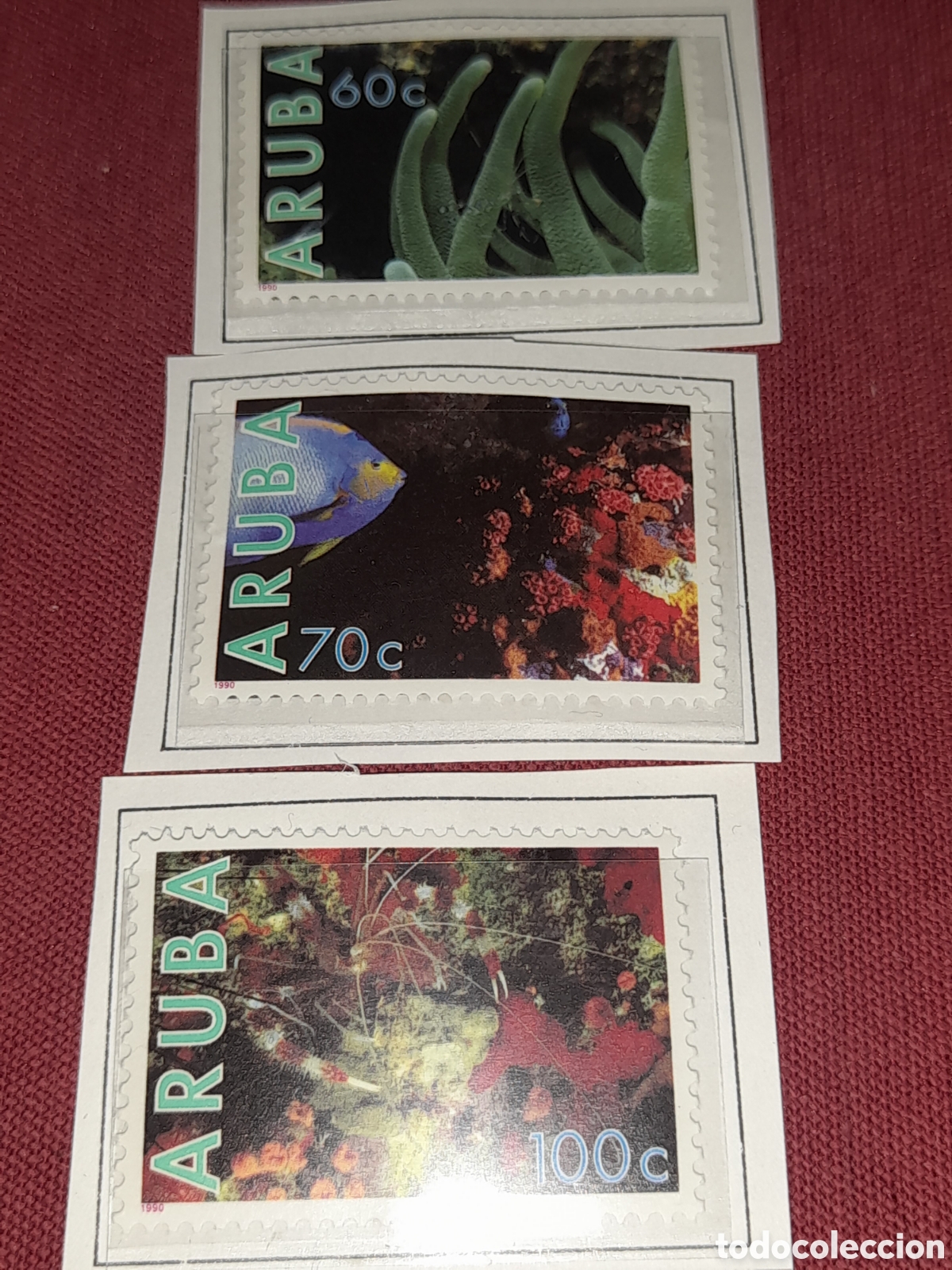 Sellos: Sello Aruba nuevo 1990. Vida, fauna marina. Peces. Pescado. Arrecife. Anemoras. Corales. Naturaleza