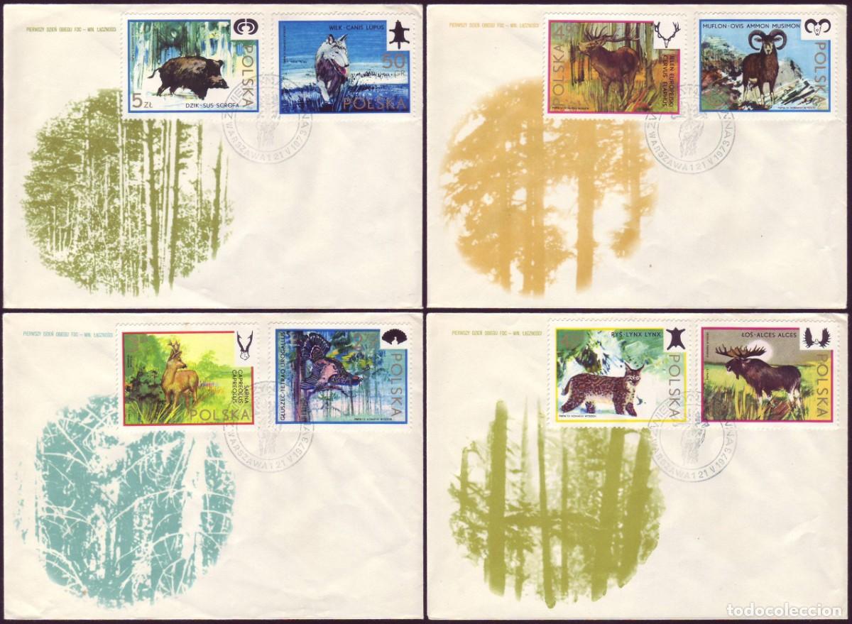 Sellos: 4 FDC Polonia, 1973 | Fauna (Wildlife) | Yv: 2091/8 - Mi: 2247/54 - Sc: 1971/8