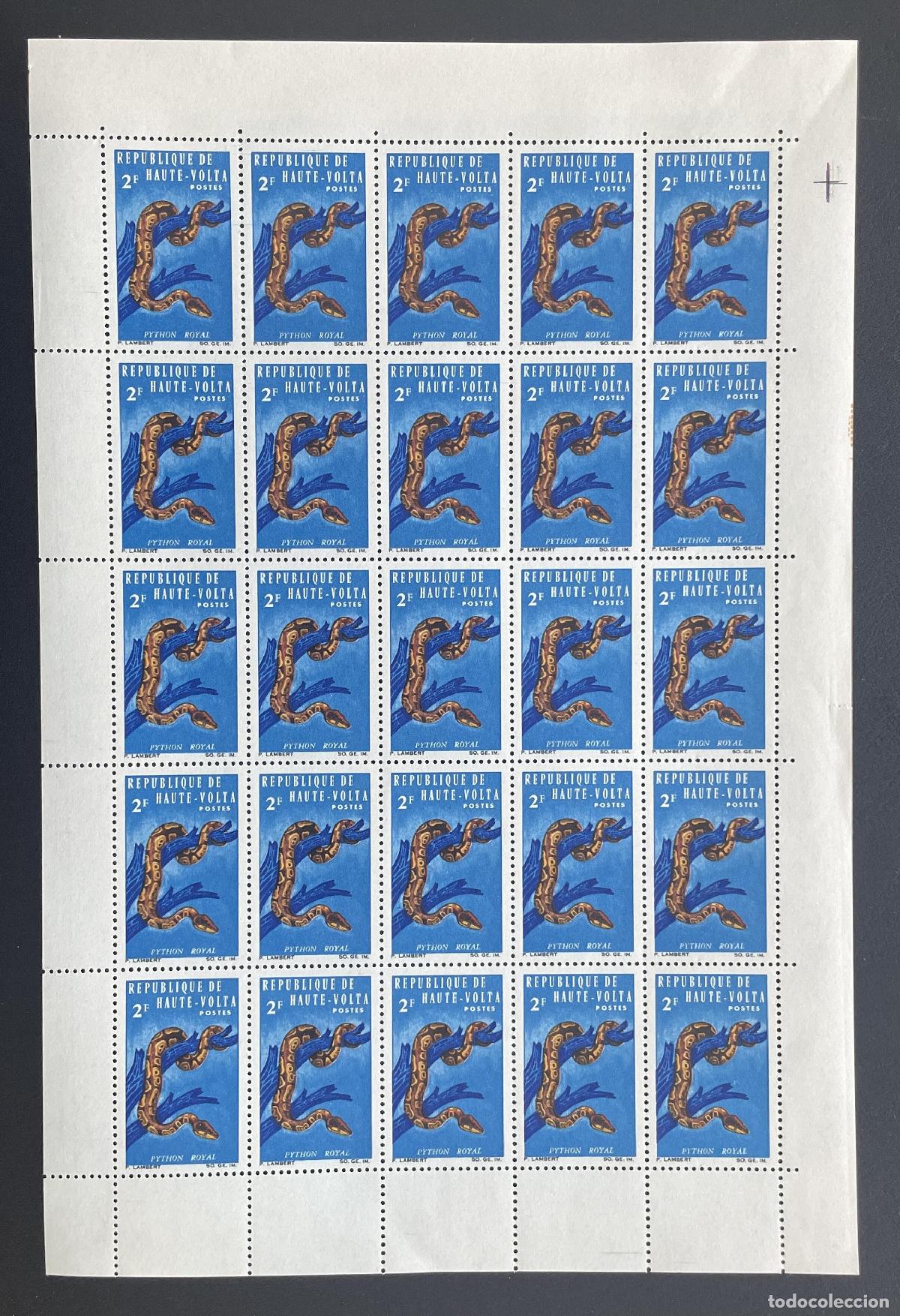 Sellos: Alto Volta 1966 YT 161 bloque pit&oacute;n real serpiente reptil fauna animales