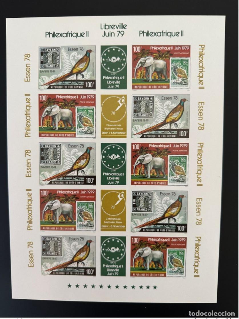 Sellos: Costa de Marfil 1978 Mi. 571 - ND Philexafrica 1979 Sello con forma p&aacute;jaro y elefante