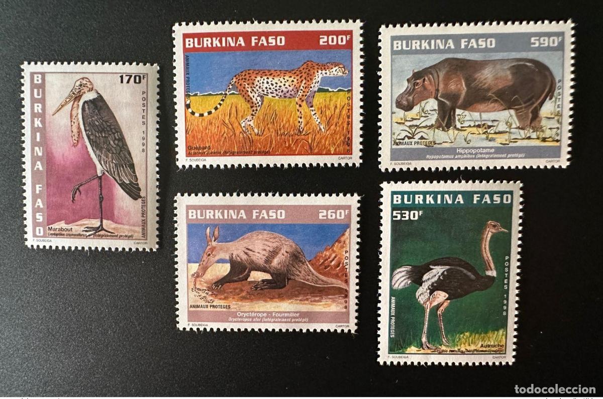 Sellos: Burkina Faso 1998 Mi. 1503 - 1507 Animales protegidos Fauna Silvestre Ave Guepardo