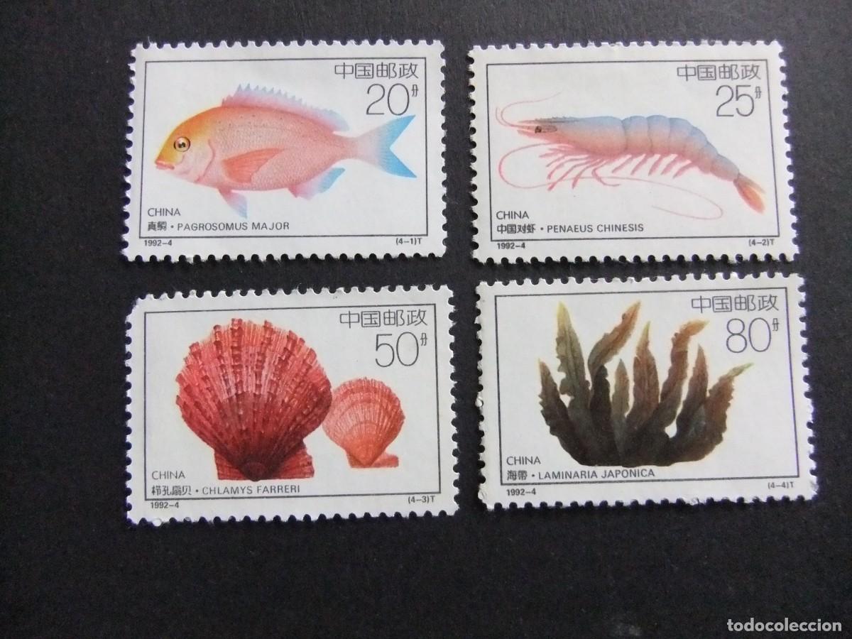 Sellos: 57 CHINA CHINE 1992 / FAUNA MARINA PECES ALGAS / YVERT 3111 / 3114 MNH defecto. dent.
