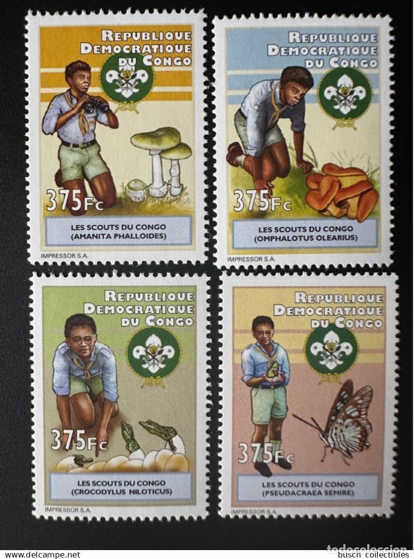 Sellos: Congo 2012 Mi. 2072 - 2075 Scouts Explorando la vida silvestre hongos mariposas y