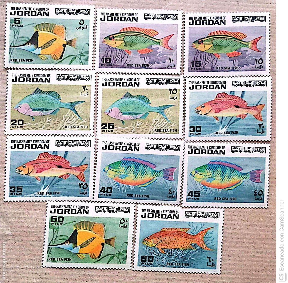 Sellos: Jordania. 775/785 Peces del Mar Rojo. 1974. Sellos nuevos y numeraci&oacute;n Yvert.