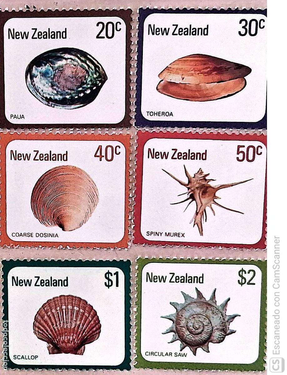 Sellos: Nueva Zelanda. 730/33 y 755/56 Fauna: Conchas (I) y (II). 1978/79. Sellos nuevos y numeraci&oacute;n Yvert.