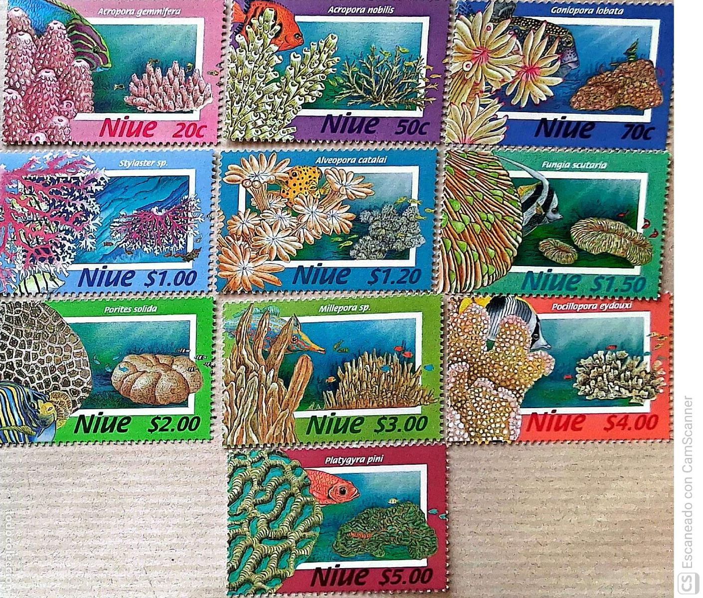 Sellos: Niue. 656/665 Serie b&aacute;sica: Corales. 1996. Sellos nuevos y numeraci&oacute;n Yvert.